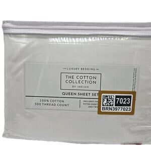 Luxury QUEEN Sheet Set By Indigo 100 Thread Ct THE COTTON COLLECTION White Crisp